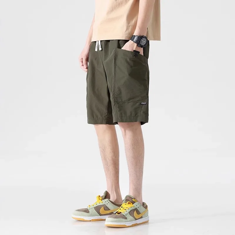 Li Ke Guan Fang Cargo Shorts Men's 2024 Summer Ice Silk Quick-Drng Loose Straight Sweat pants Casual Cropped Pants