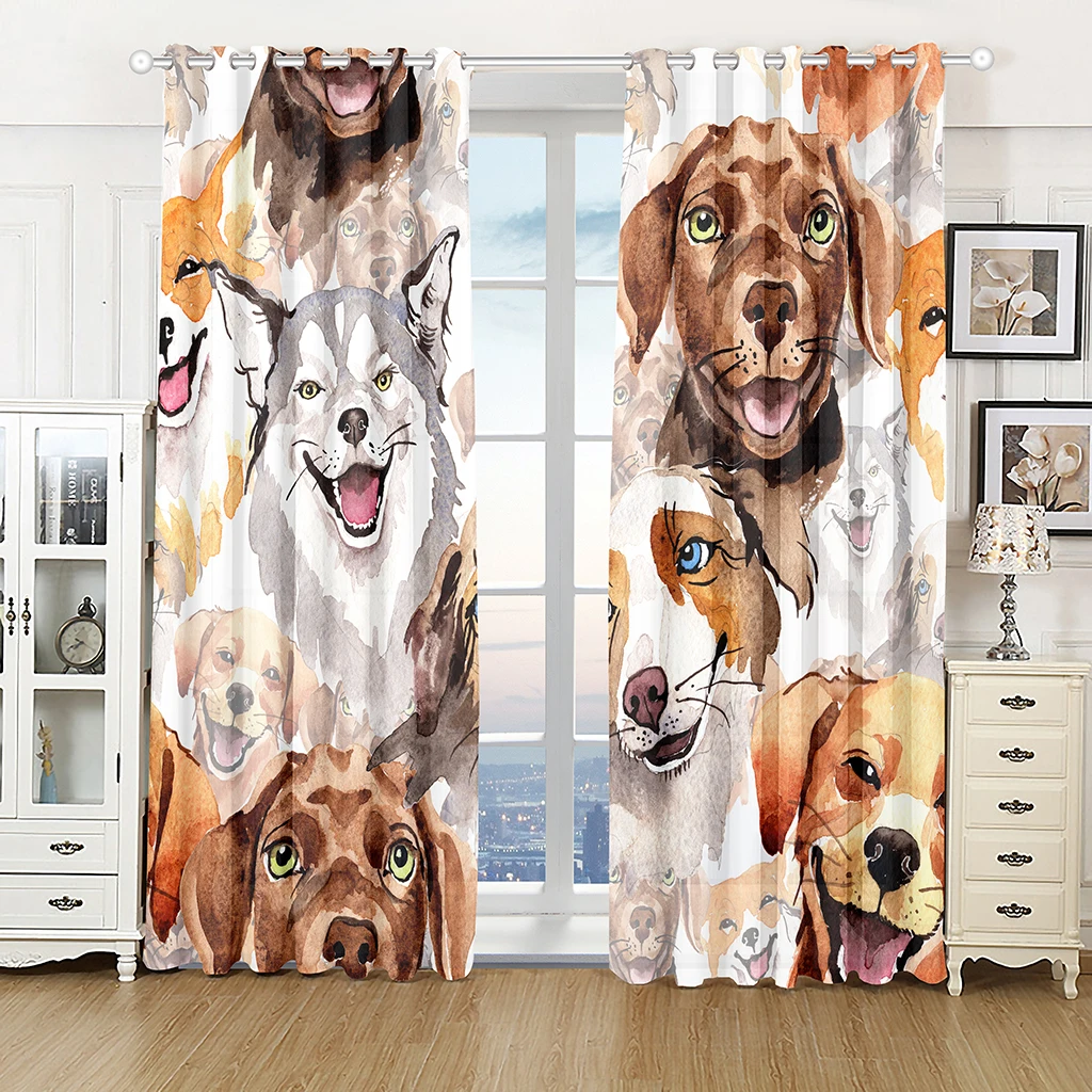 

Sunshade Bedroom Cloth Curtains Funny Animals Dog Bulldog Pet Pattern 3D Printing Fabric Room Screens Hanging Curtain Decor