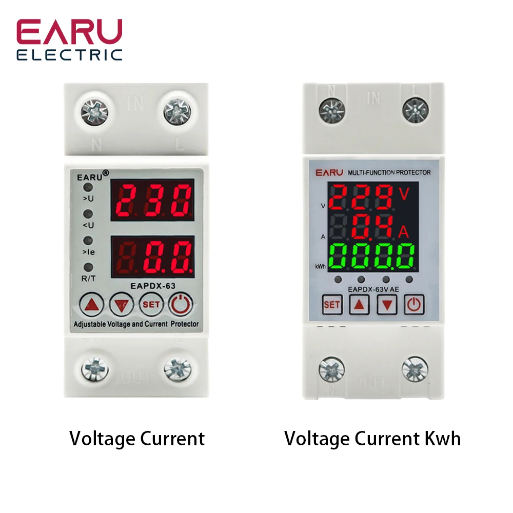 40A 63A 230V DIN-рейка Регулируемое защитное устройство от перенапряжения и пониженного напряжения Реле защиты от перегрузки по току