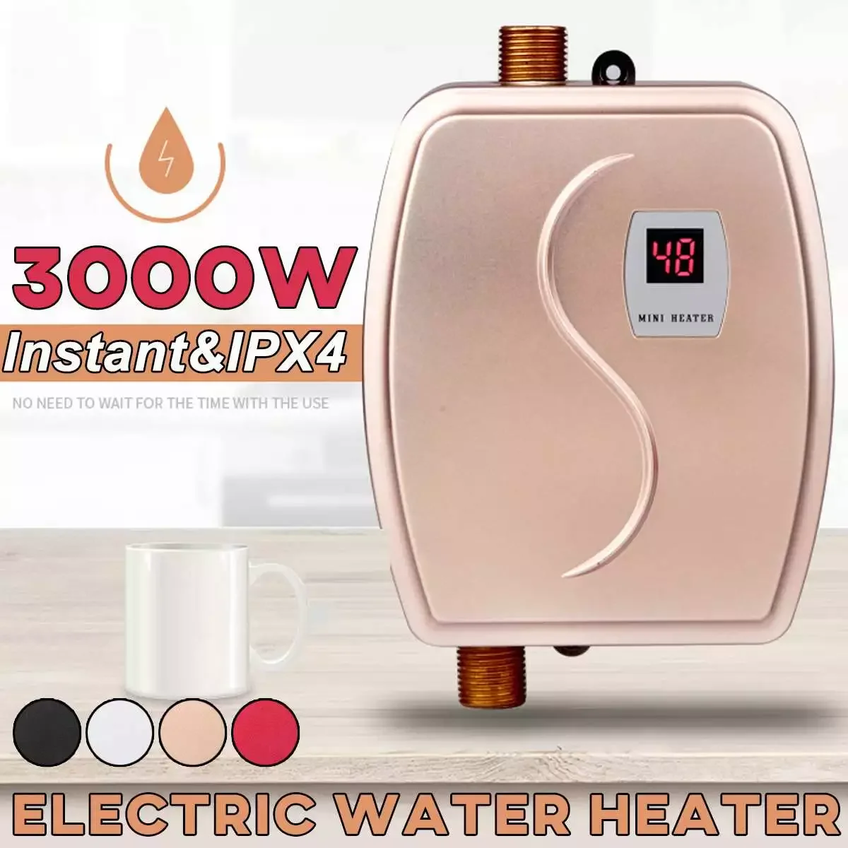 

3000W Powerful Mini Instant Electric Water Heater Hot Instantaneous Tankless Water Heater for Kitchen Bathroom Shower