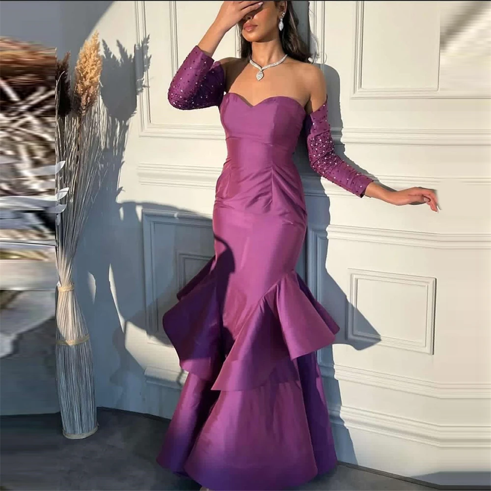 

Fashion Grape Mermiad Sweetheart Beading Prom Dress Women Floor-length Evening Party Gown Formal Occasion Dresses فساتين السهرة