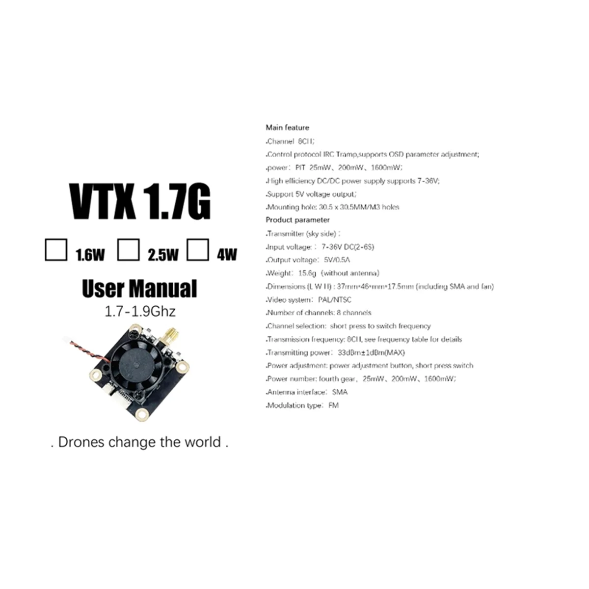 1 7G-1 9G 6 Вт FPV VTX 8-канальный модуль видеопередатчика PAL/NTSC для очков FatShark Skyzone