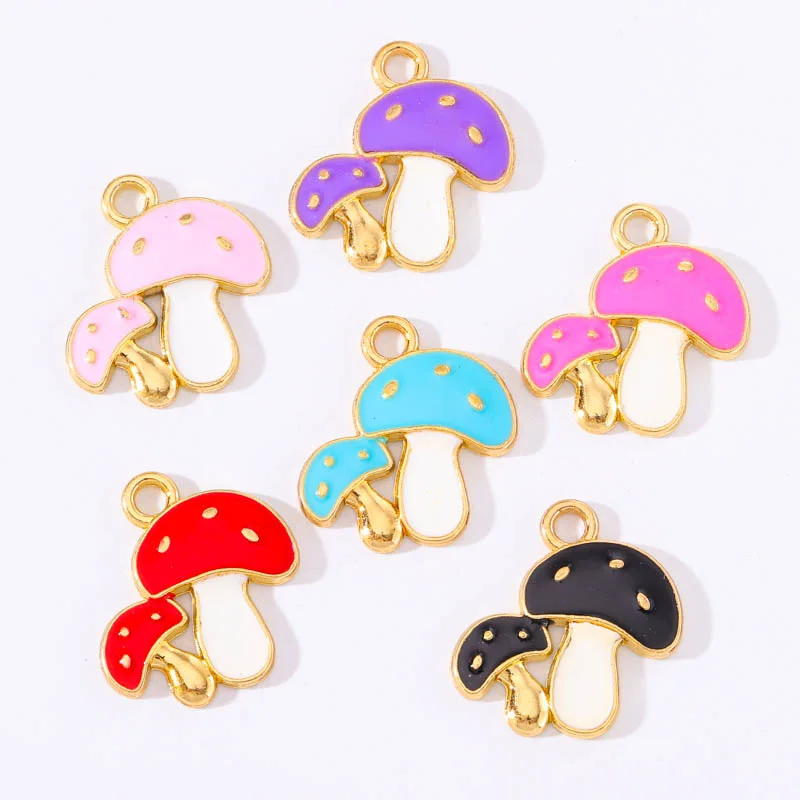 

10Pcs Gold Colour Alloy Plant Mushroom Drip Oil Pendant Women's Enamel Earrings Bracelet Necklace Diy Charm Jewelry Making Craft