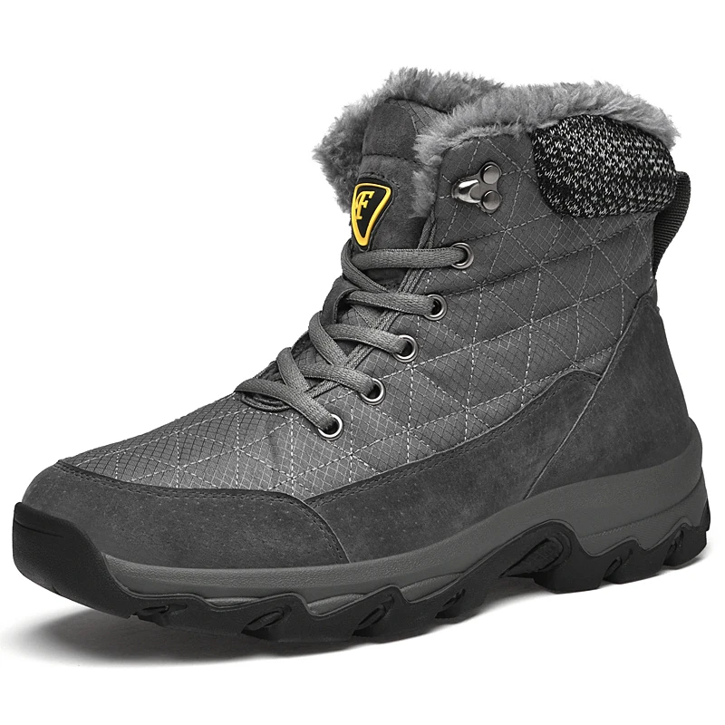 

Brand Winter Men Snow Boots Fur Plush Warm Leather Men Boots Waterproof Ankle Boots Outdoor Non-Slip Hiking Boots Work Shoes