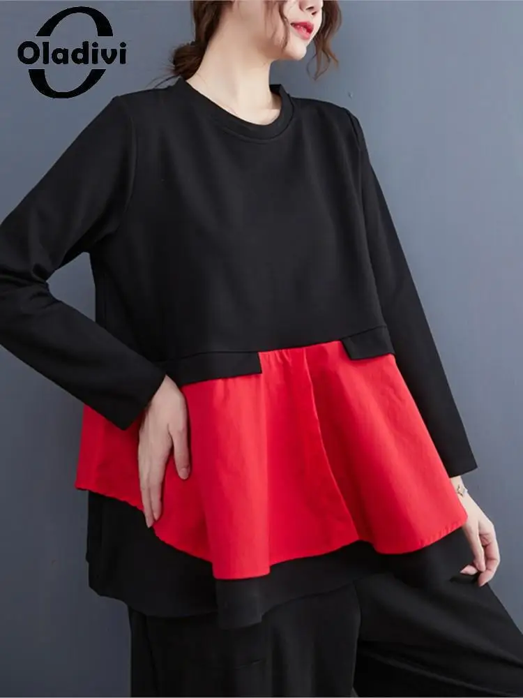 

Oladivi Large Size Women Patchwork T-Shirts Spring Autumn New Top Tees Blusas Casual Loose Tshirt Tunics Oversized Clothing 9652