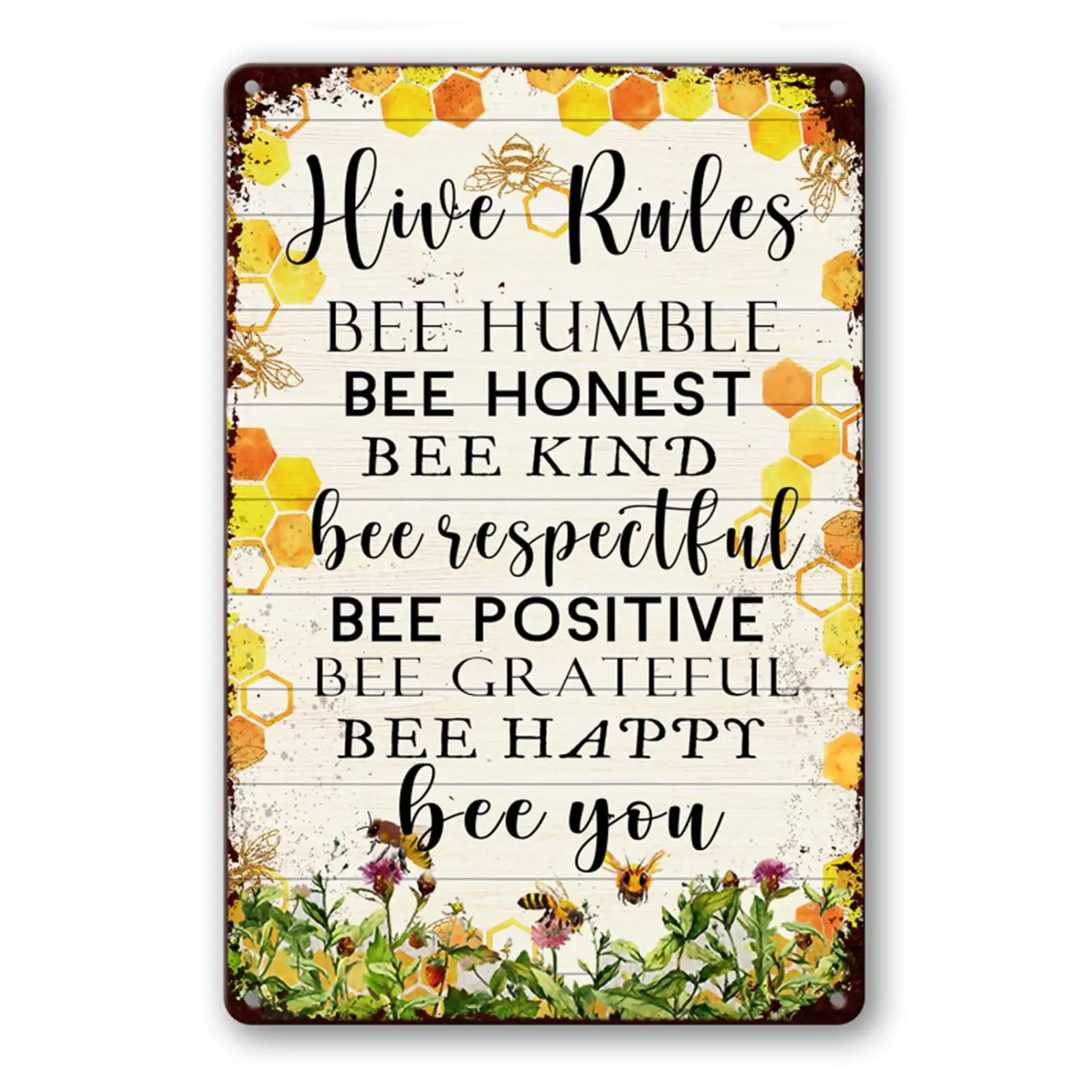 

Bee Garden Decor Farm Hive Rules Tin Sign Vintage Bumble Bee Kitchen Wall Decor Classroom Inspirational Metal Signs Wall Decor