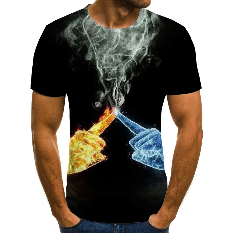 

Футболка мужская с 3D-принтом пламени, крутая дышащая рубашка с круглым вырезом и коротким рукавом, повседневная одежда