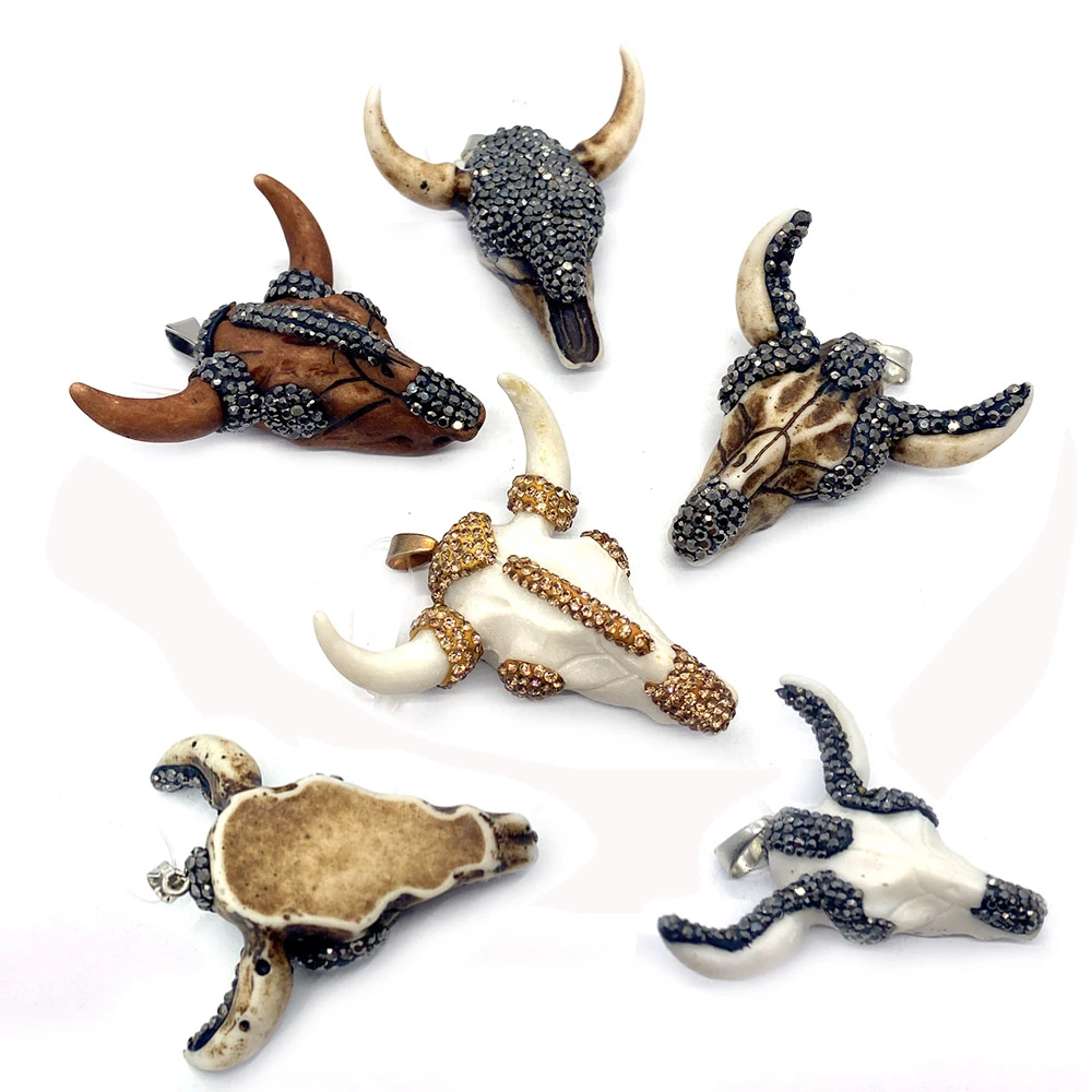 

Bull Head Shape Acrylic Pendants DIY Inlaid Rhinestones Women Men Necklace Pendants for Jewelry Making Supplies Accessory Charms