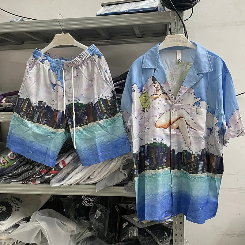

2023ss Beach Building Printing Casablanca Shirt Men Women High Quality Hawaiian Shirts Tee
