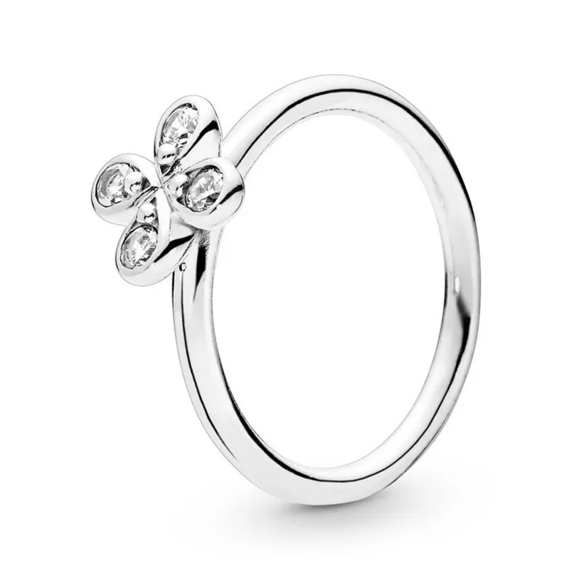 

Authentic 925 Sterling Silver Sparkling Lucky In Love Clover With Crystal Ring For Women Wedding Party Europe Fashion Jewelry