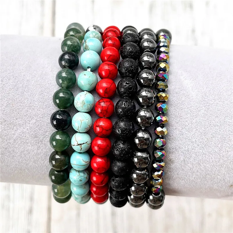 

6MM Natural Stone Bracelet Lava Stone Turquoise Strand Bangles Gift For Women Men Handmade Yoga Mala Wrist Jewelry