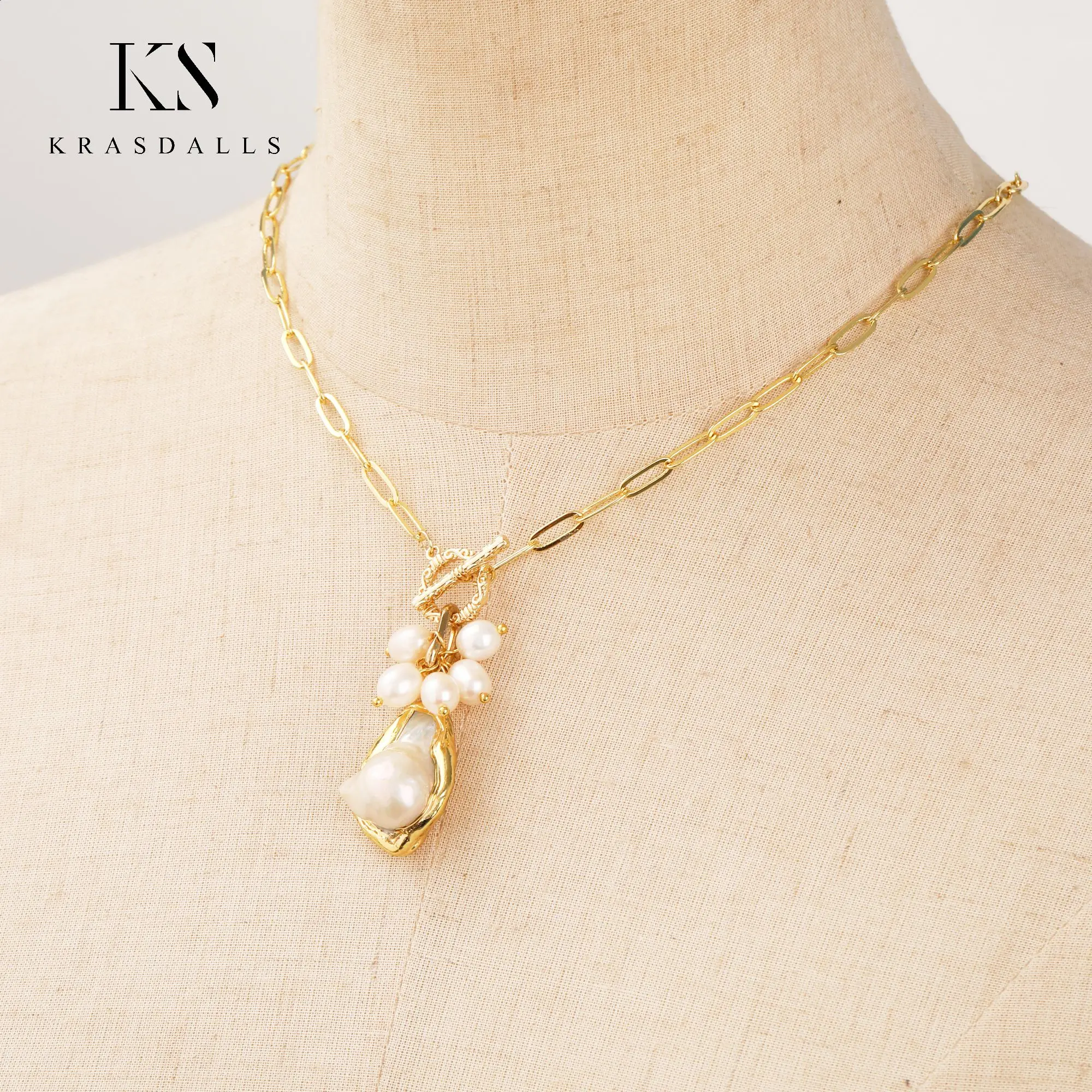 Белый жемчуг Кеши кулон позолоченная цепочка ожерелье минималистичные