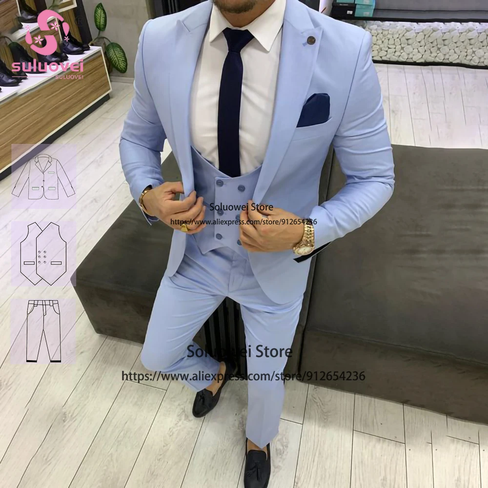 Модный женский синий костюм облегающий Комплект из трех предметов: куртка жилет