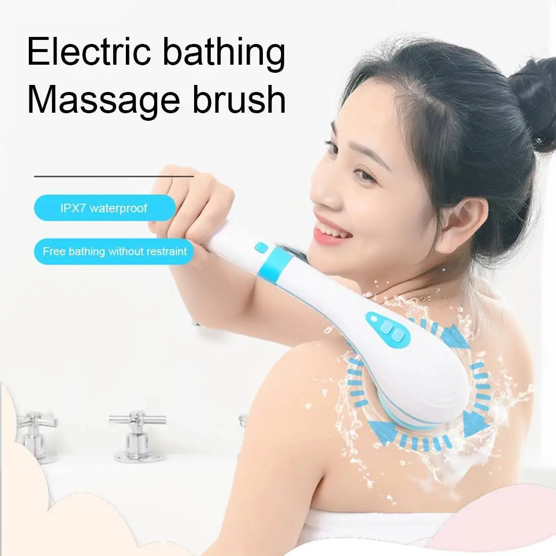 

5 In 1 Electric Bath Shower Brush Handheld Massage Body Brush Back Clean Long Handle Exfoliation Clean