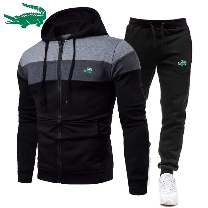 

2022 Autumn Winter Embroidery Men's Sweatshirt+Sweatpants Suit Men's Zipper Hoodie Fitness Sportswear Suit Hooded Sportswear