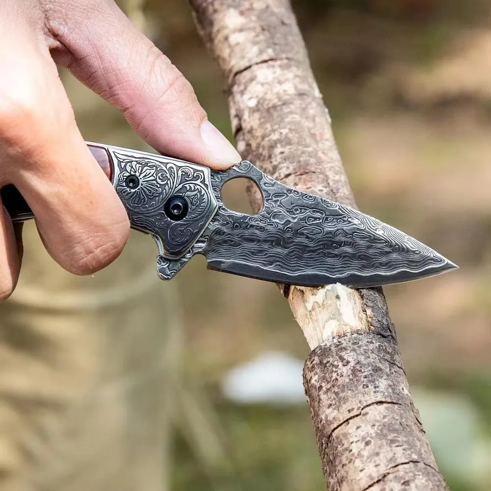 NEWOOTZ складной карманный нож из дамасской стали с кожаным чехлом японские VG10 ножи