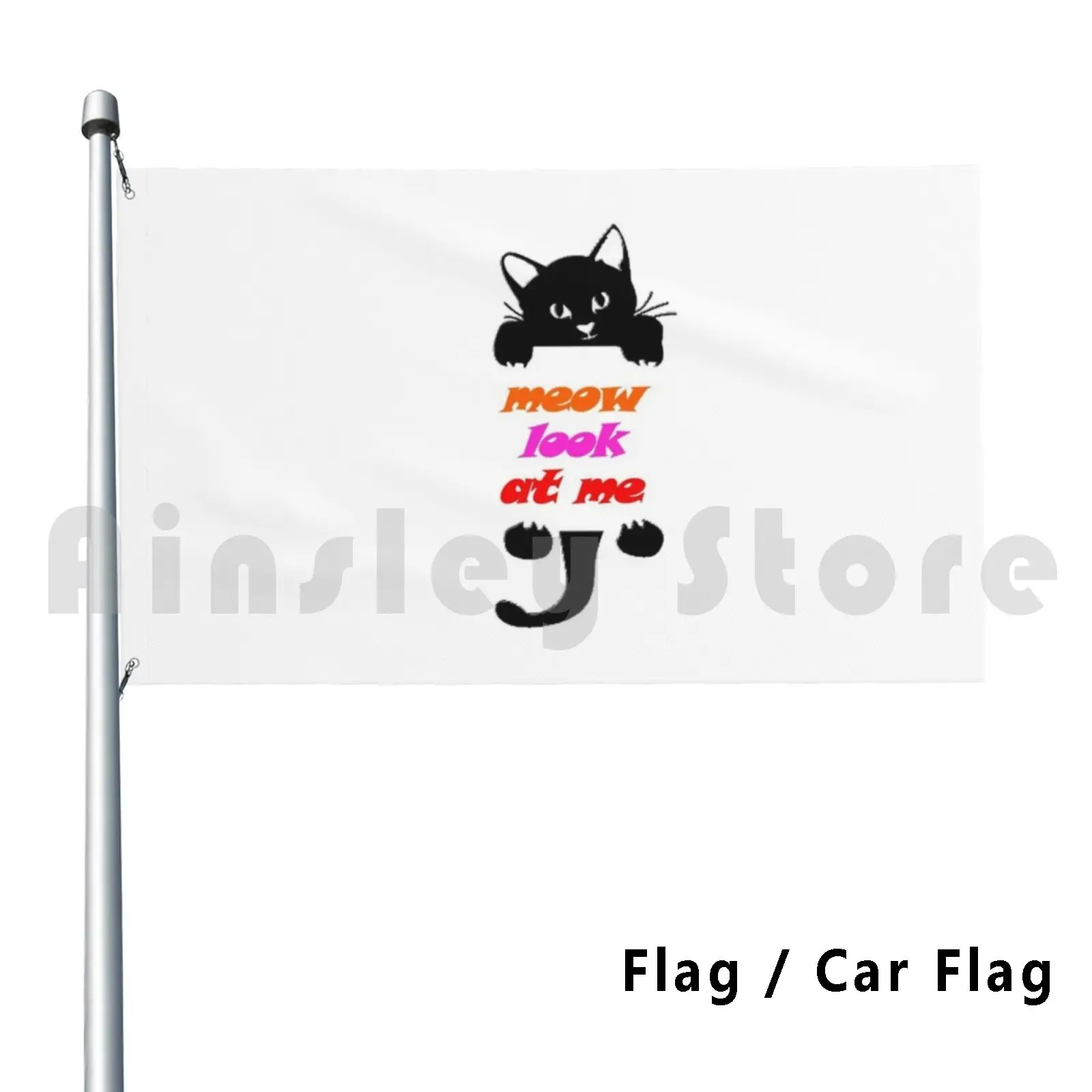 

Meow Look At Me Outdoor Decor Flag Car Flag Cat Kitten Possum Skunk Raccoon Retro 80s Animals Pets Cute Cuddly Rainbow