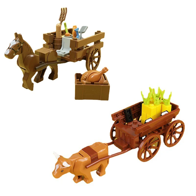 

Farm Carriage Cowcart City Street View Retro Vehicle MOC Scene Building Blocks Bricks Toys Animal Compatible With LEGO