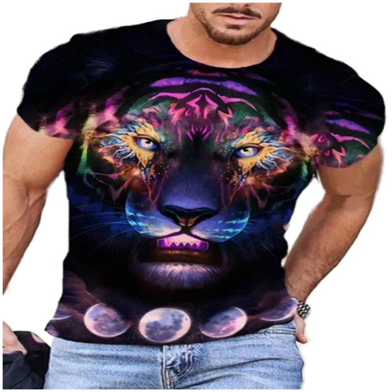 

2021 Summer Men's 3D Printed Round Neck T-shirt, Casual Short-sleeved Pullover, Super Cool and Sexy Polyester Upper Garment