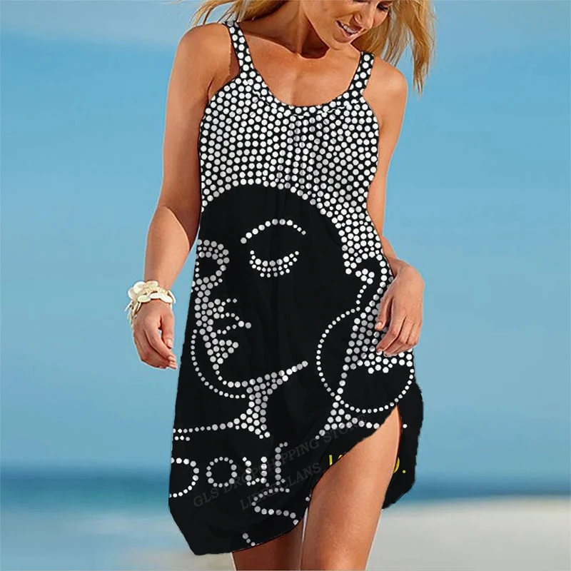 

Summer Beach Dress Women Fashion Strap Bohemian Hawaiian Midi Dress Sleeveless Elegant Plus Size Party Evening Dresses Girl Hem