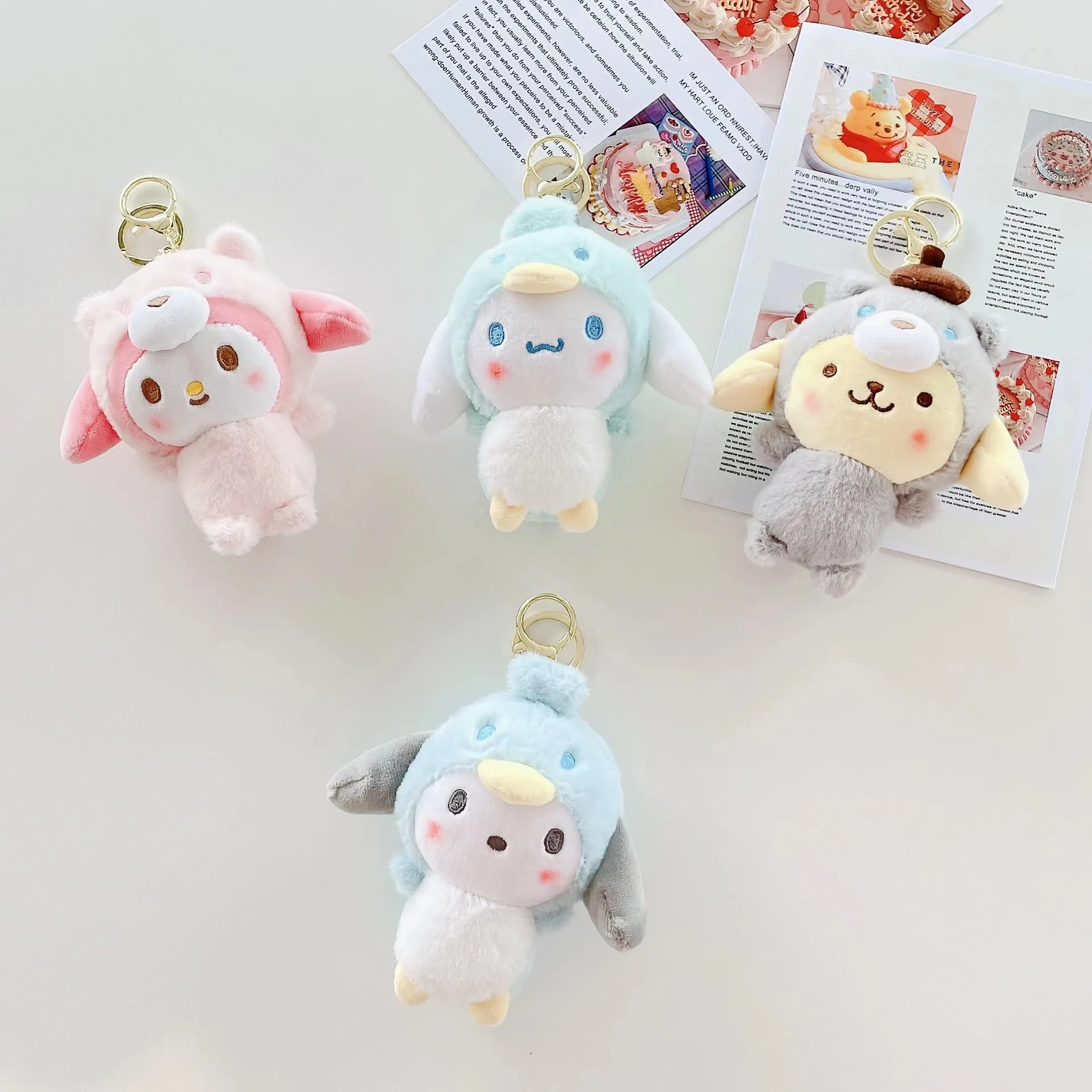 

12Pcs/bag Sanrio Kuromi Plush Doll Kawaii Penguin Style Mixed Packaging Plush Toys Key Backpack Pendant Kids Birthday Gifts