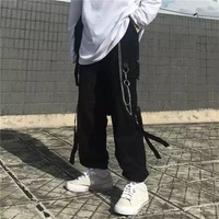 men cargo pants streetwear 2021 hip hop casual pockets track pants male harajuku fashion trousers ribbons harem joggers