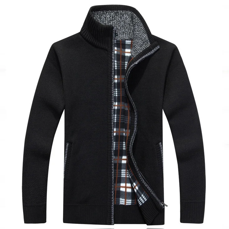 

New Plus Size 4XL Mens Fleece Sweate Autumn Winter Cashmere Dress Slim Fat Wool Zipper Casual Sweater Men Knitted Coat