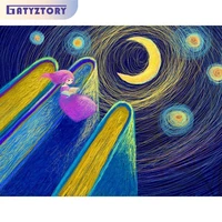 gatyztory oil paint by numbers with frame coloring by numbers creative moon sky picture paint home decoration on canvas gift