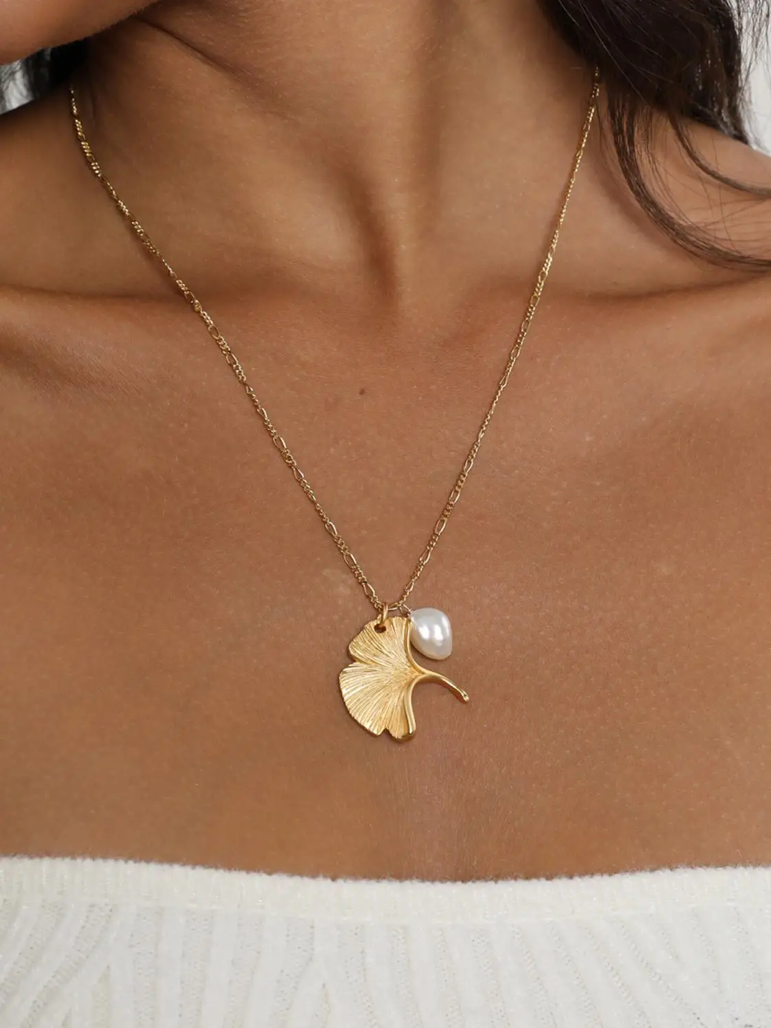 Shawatelier Design S925 Серебряное ретро французское жемчужное ожерелье с листьями гинкго