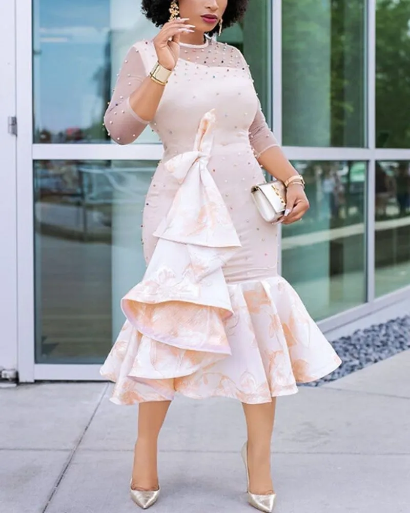 Luxury Evening Dress Long Lace Sleeves O-Neck Asymmetrical Hip Wrap Gown 2022 Ever Pretty of Gorgeous Prom Party Women Dress