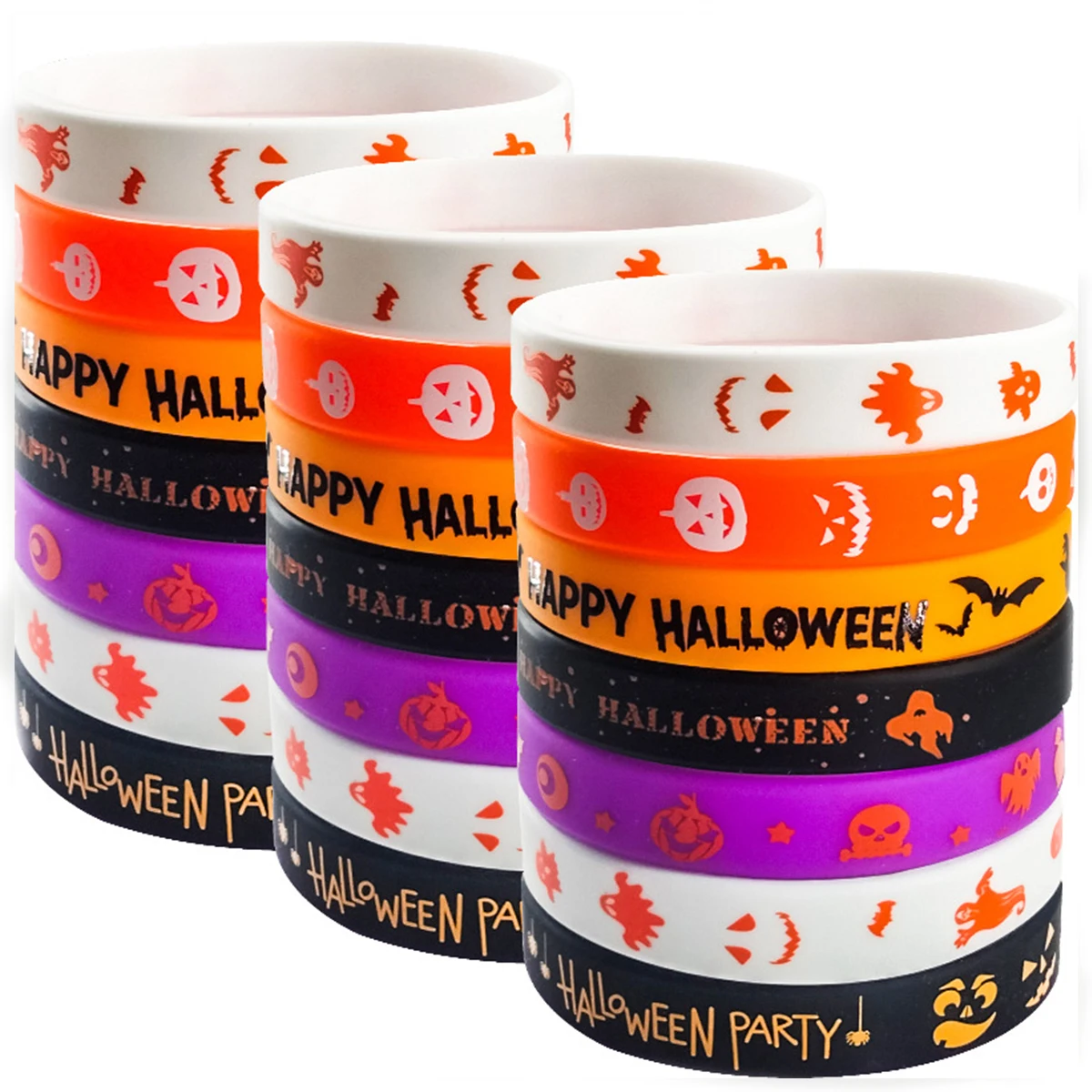 

12pcs Halloween Silicone Bracelets Ghost Pumpkin Witch Bat Spider Rubber Wristband Trick Or Treat Happy Halloween Party Decor
