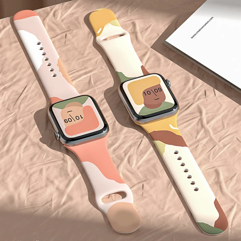 

Ремешок силиконовый для Apple watch band 49 мм 44 мм 40 мм 45 мм 41 мм 42 мм 38 мм, браслет с принтом для iWatch series 8 Ultra 7 6 3 4 se