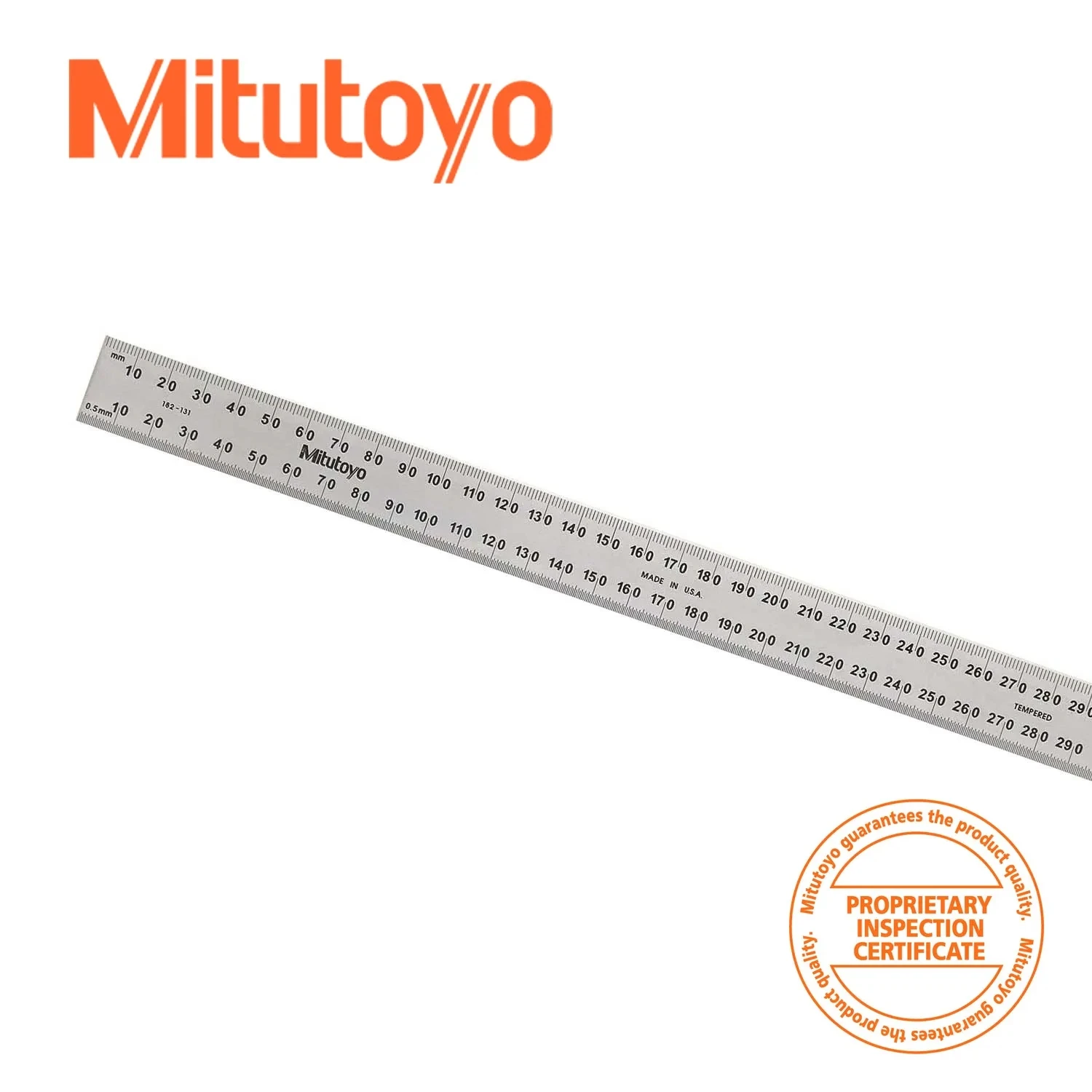 

Mitutoyo 182-131, 300mm Tempered Stainless Steel Rule, Wide Rigid Ruler Graduation 1mm/0.5mm on both faces, Satin Chrome Finish