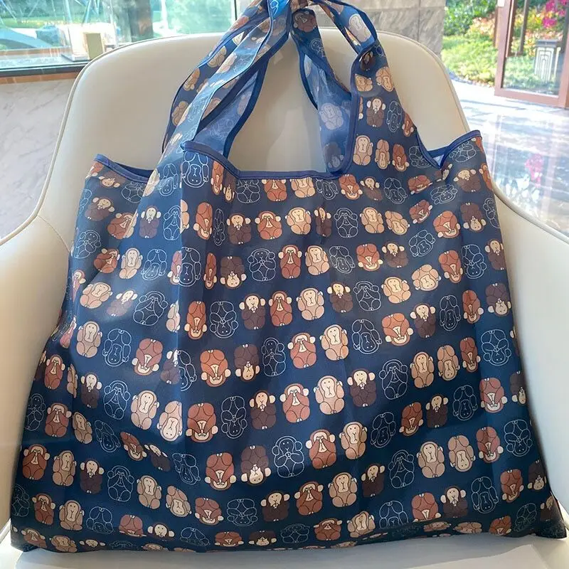 Large Capacity Lightweight Waterproof Grocery Bag Supermarket Shopping Bag Eco-friendly Bag Travel One Shoulder Bag Cartoon Fold