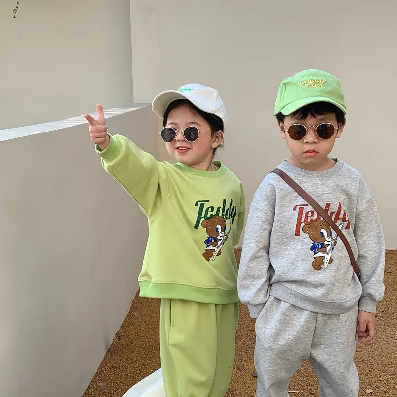 

Asexual Children Spring Autumn Suit Cartoon Letter Long Sleeved Top + Guard Pants 2 PCS Set 2022 New Casual Children Clothing