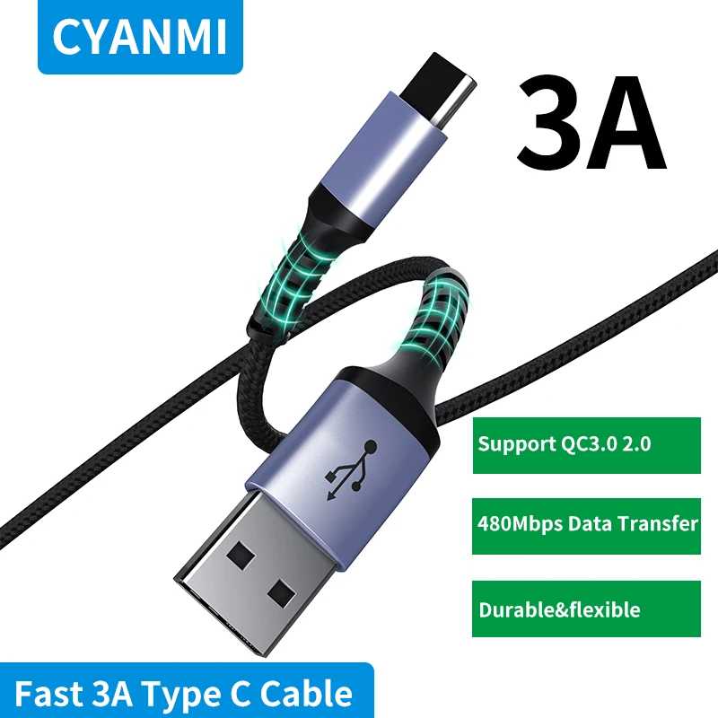 

CYANMI USB Type C Cable 3A Quick Charger Wire For Xiaomi Poco Redmi Note 10 9 Samsung Huawei Oneplus Mobile Phone Charging Cord
