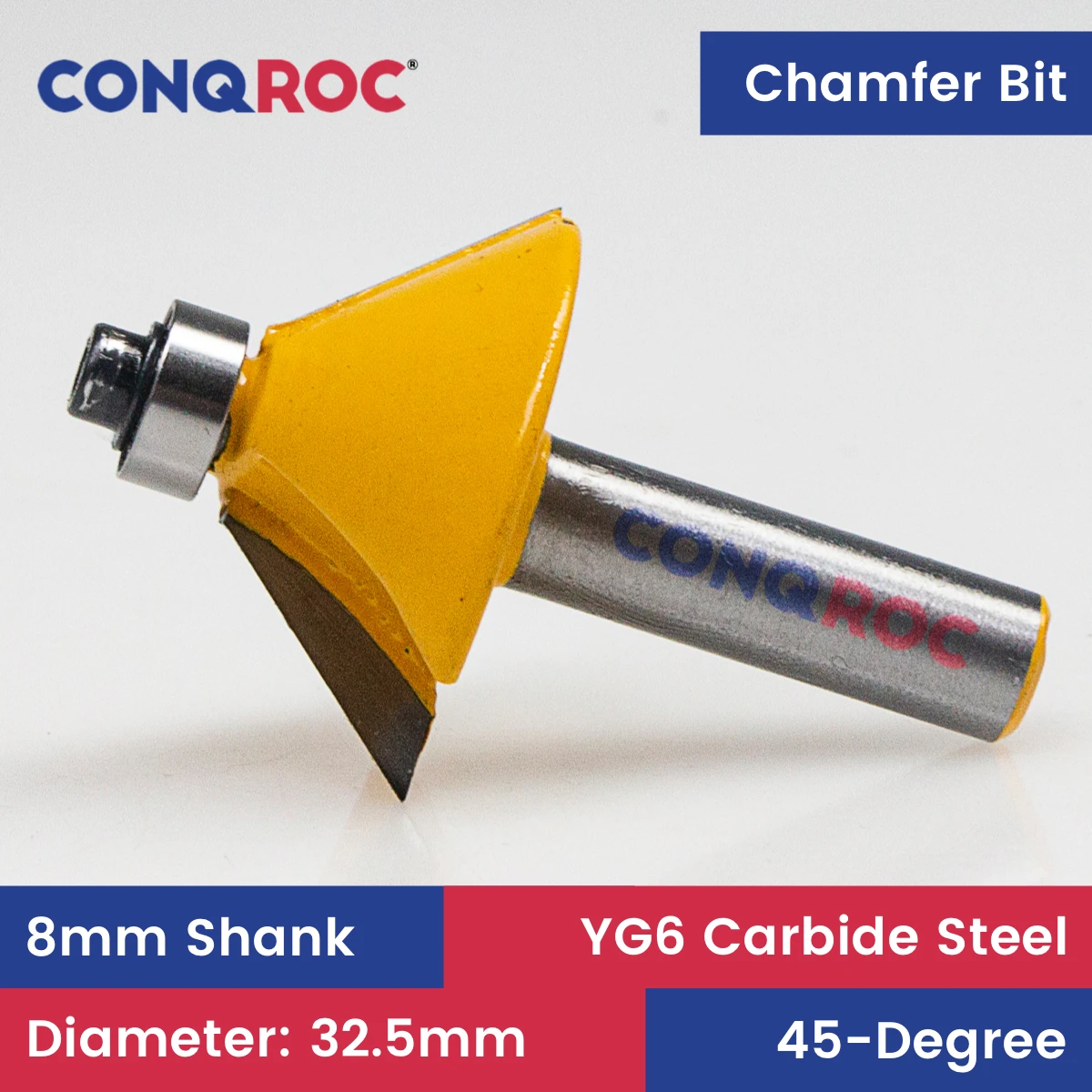 

8mm Shank 45-Degree Chamfer Router Bit with Top Bearing Diameter-32mm Wood Edge Trim Milling Cutter Cove Bit