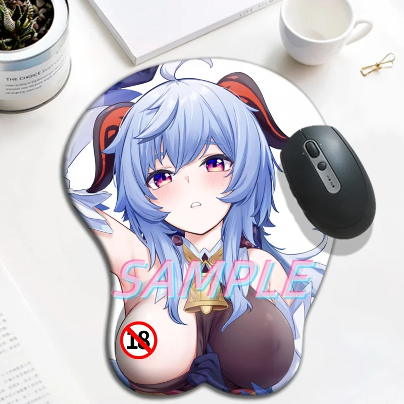 Genshin Impact Ganyu 3D Oppai коврик для мыши большой сексуальный геймер аниме милый Подставка под запястье силиконовый гелевый коврик для мыши