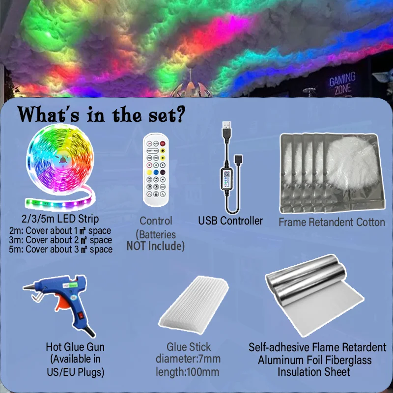 Фото 3D Thunder Cloud Lights Потолочные Storm Lights Светодиодный комплект Синхронизация музыки Осветляющий облачный комплект Хлопок для украшения игровой комнаты Спальня №4