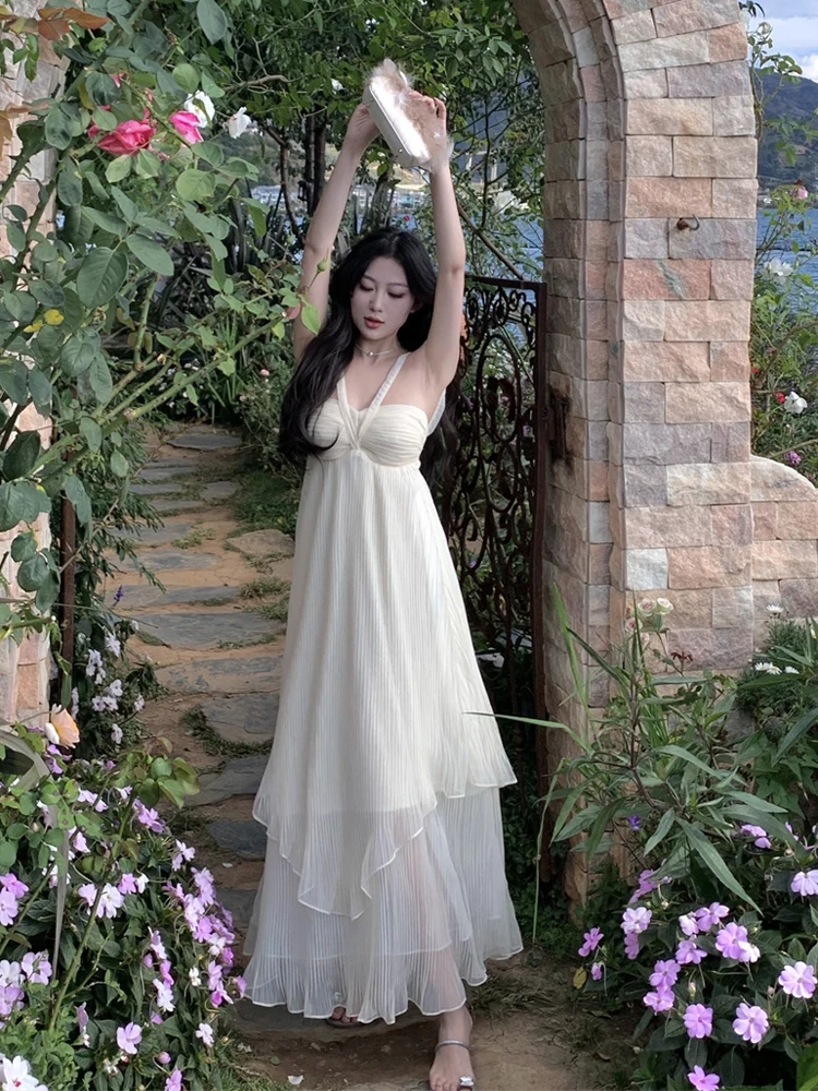 Женское платье-макси белое длинное платье в стиле ретро