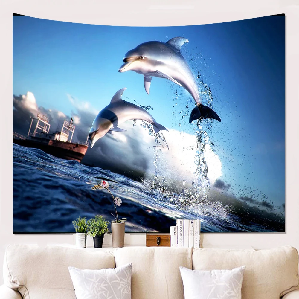 

Ocean Whale Tapestry Watercolor Whale Dolphin Wall Hanging Party Decorations Home Decor For Bedroom Living Room Dorm Tapestries