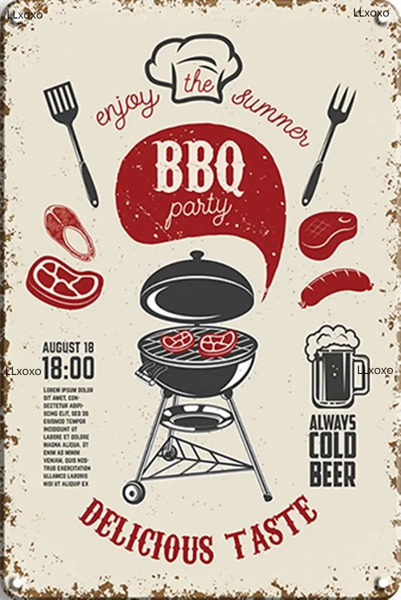

Retro BBQ Tin Sign Vintage Metal Funny Wall Art Decorations For Kitchen Home Wall Decor Bar Signs Plaques 12 x 8 Inch