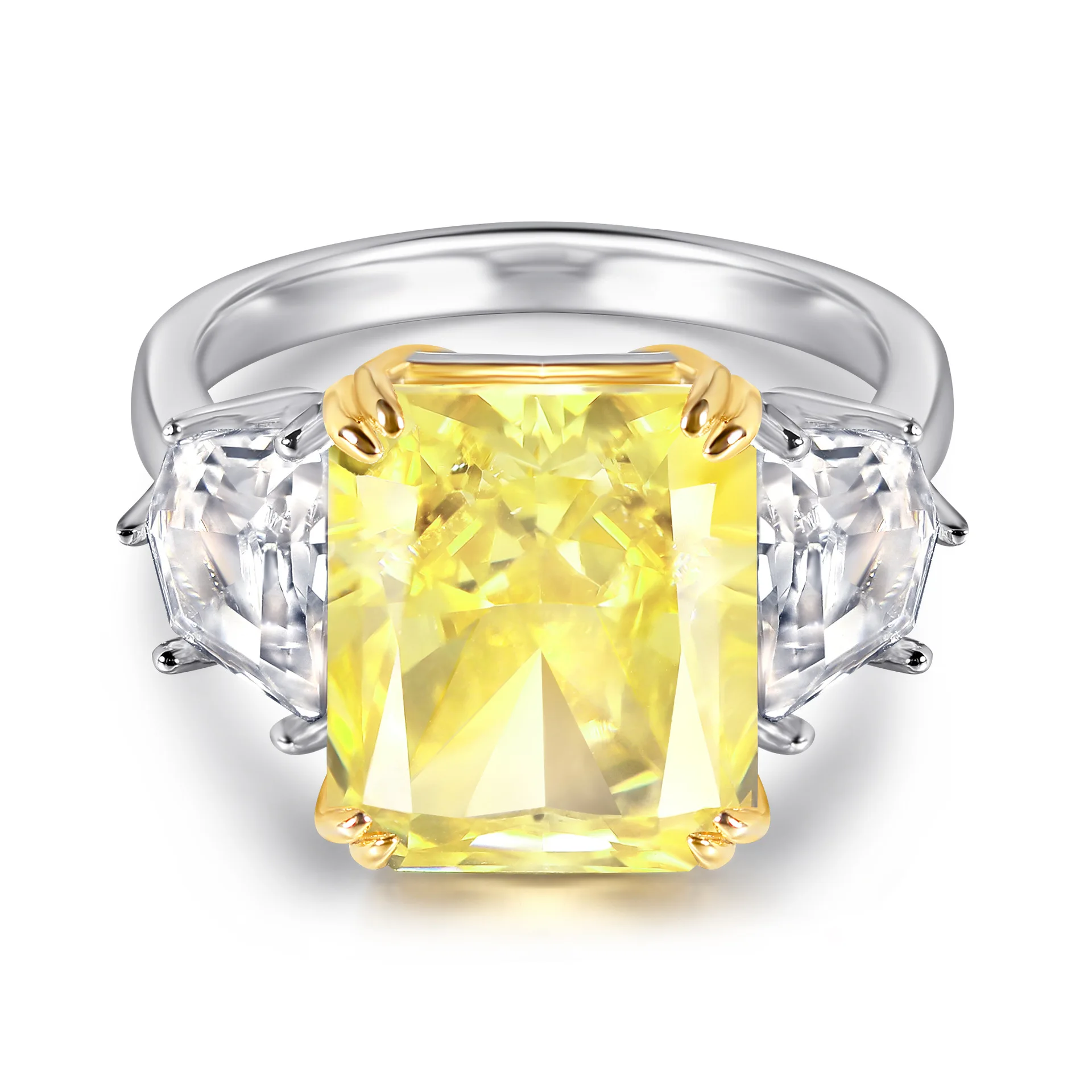 

Two Prong Claws Radiant Cut Yellow CZ Engagement Ring Silver 925 For Women Gift