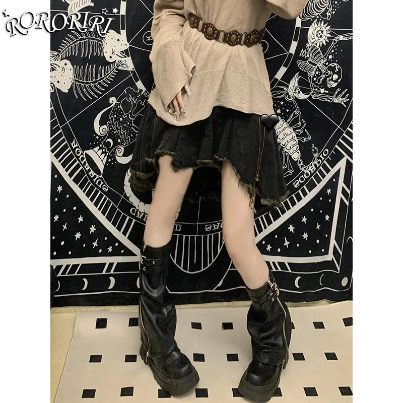 Мини-юбка RORORIRI джинсовая с эффектом омбре Женская подкладка потертая на шнуровке