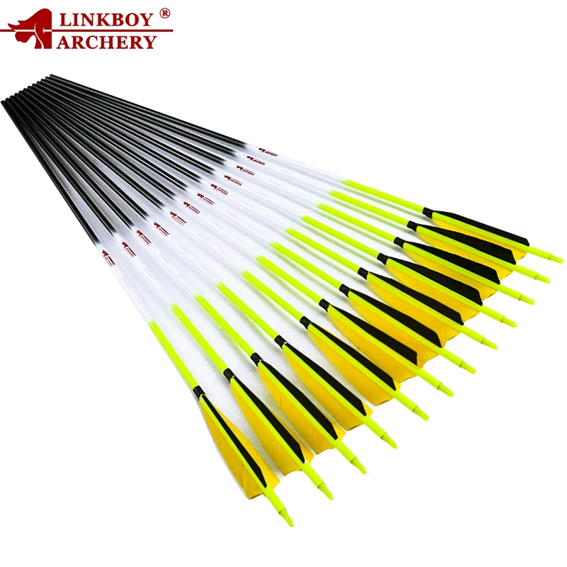 

6pcs Linkboy Archery Carbon Arrow SP300-800 ID6.2mm 5inch Turkey Feather Arrow Point 75gr Compound Longbow Bow Hunting