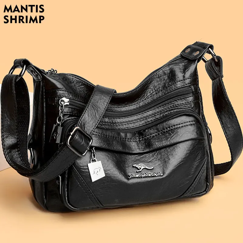 

Women Bag Elegant Women Soft PU Leather Crossbody Bag 2022 Large Capacity Tote Multi Pocket Shoulder Bag Female Retro PU Handbag