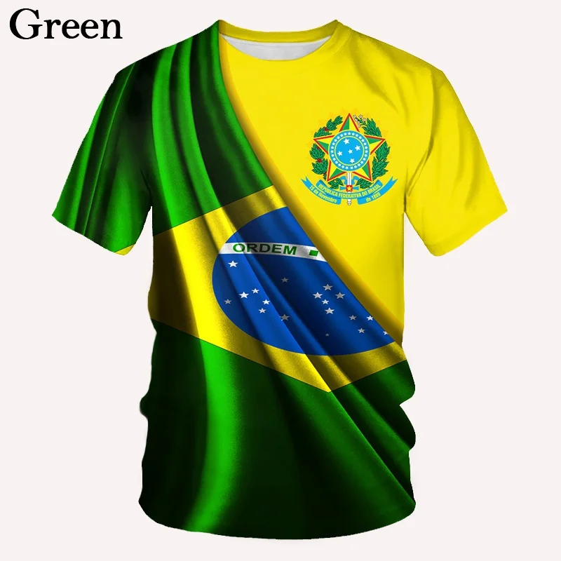 

brazilian football selection shirt 2022 Summer men's fashion 3d casual round neck street sport breathable high T-shirt
