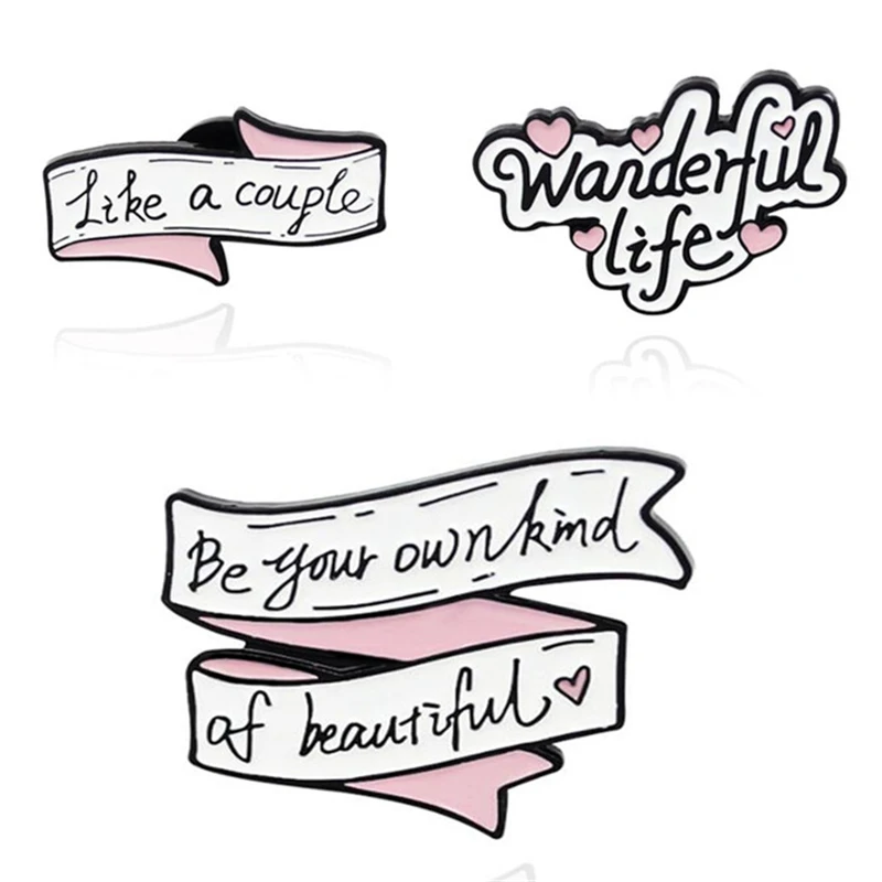 Cute Pink Love Lapel Pins Cartoons Anime Badges Fashion Letter Brooches For Women Metal Hijab Decorative Brooch Jewelry |