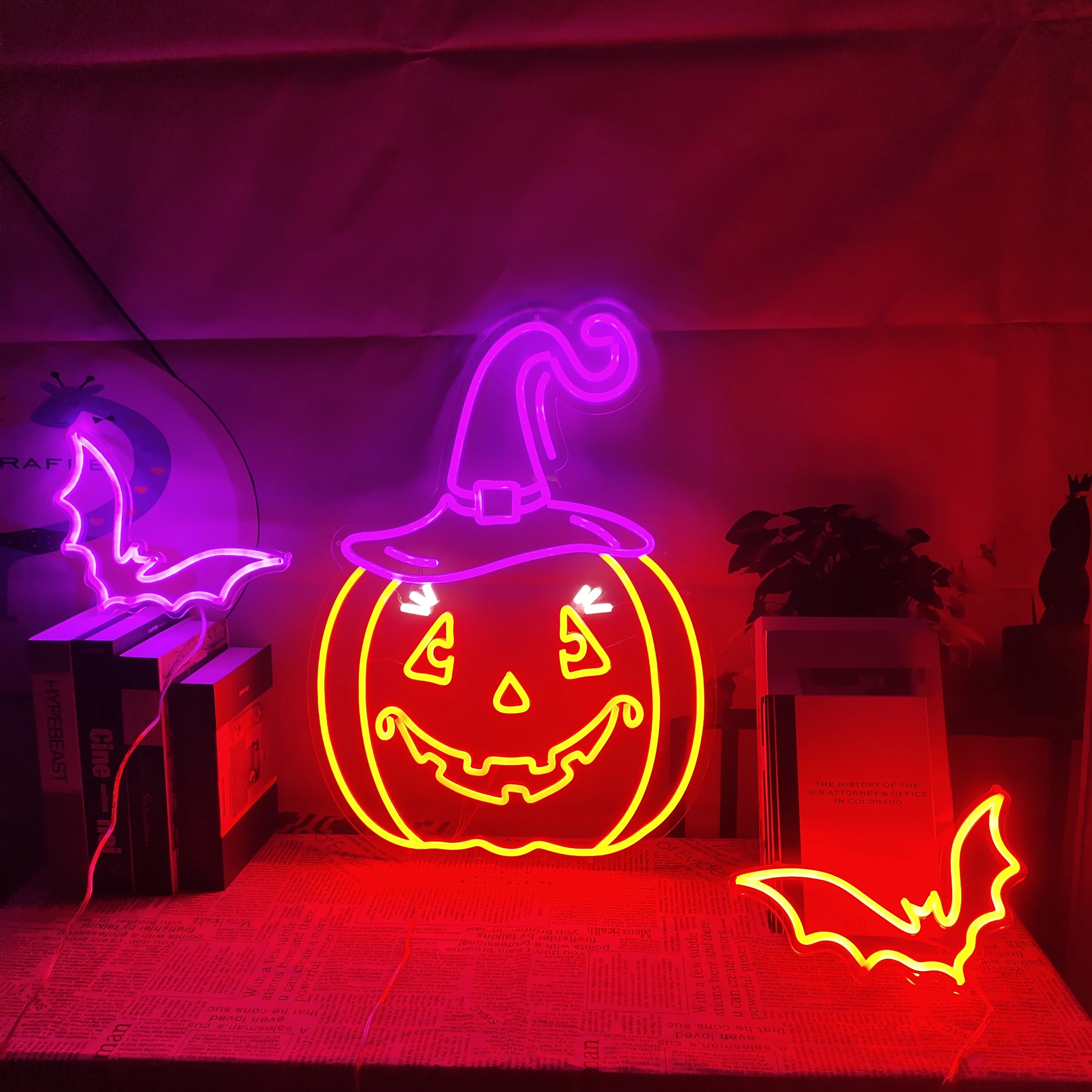

Индивидуальная Светодиодная гибкая неоновая вывеска в виде тыквы, визуальное искусство, паб, клуб, Настенное подвесное гибкое освещение для украшения вывески, неоновое украшение на Хэллоуин