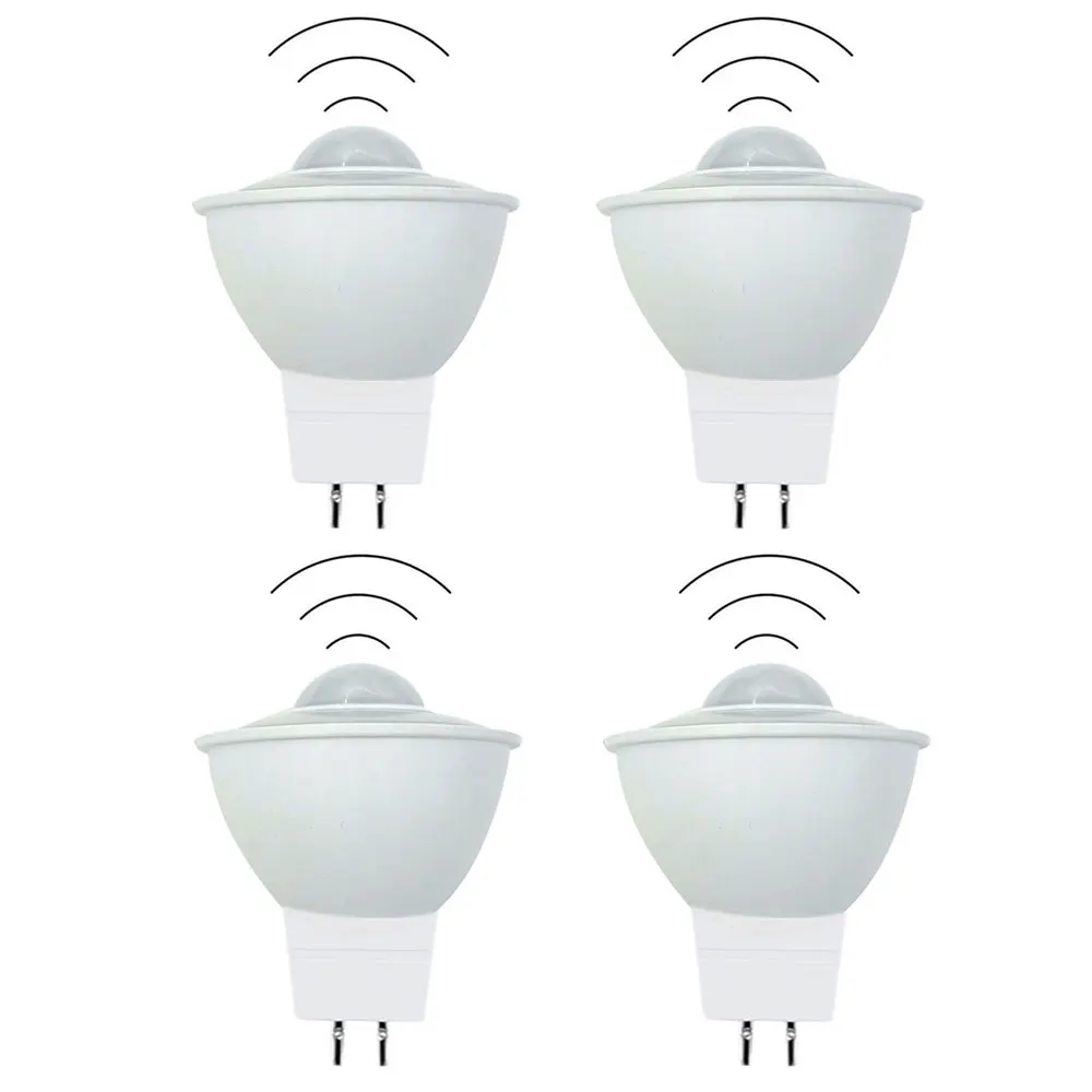 4-Piece 12V PIR LED Light Bulb 4W GU5.3 Low Volt MR16 Sensitive Light Motion Sensor for Stairs Garage Corridor Walkway Hallway